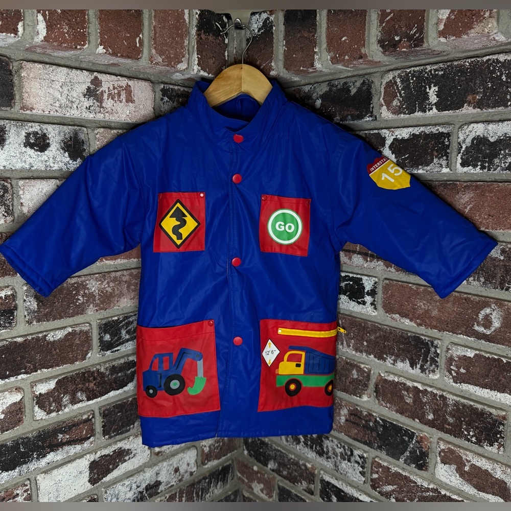 Vintage 90s Driplets by Wippette Kids Construction Traffic Snap Up Raincoat